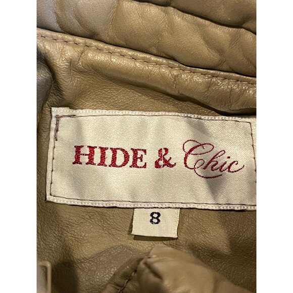 HIDE & Chic Womens Leather Coat Jacket Full Zip Up Long Sleeve Light Tan Size 8 - Picture 6 of 7